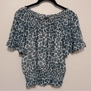 Anne Taylor Women’s Ruched Top - Blue Print - Petite Small